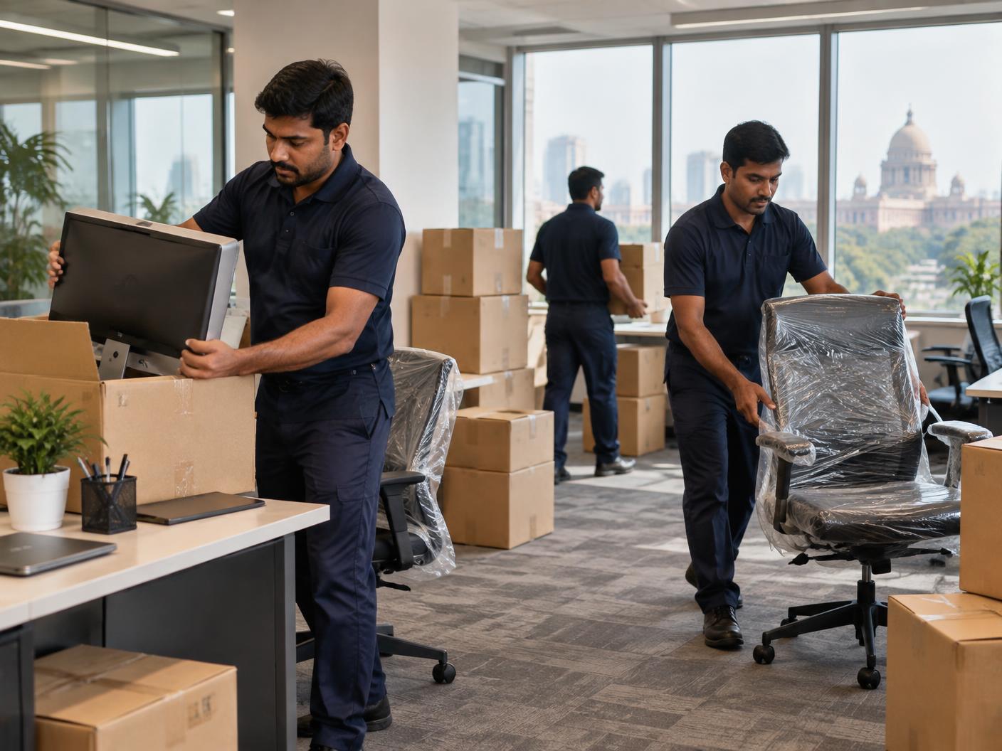 Professional team preparing an office for relocation